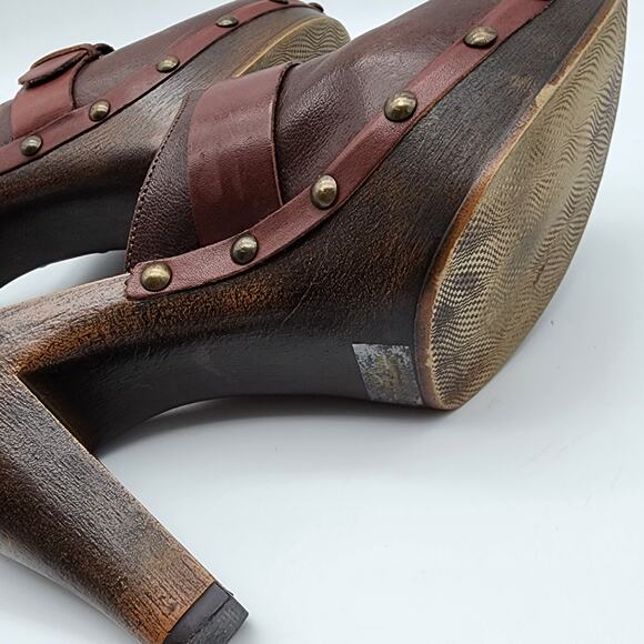 Vintage White Mountain Studded Heeled Mules Size 8.5 Brown Leather Clogs Y2K - Picture 14 of 14